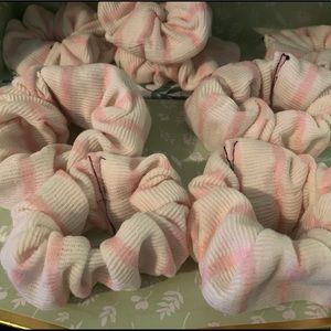 *HOMEMADE* White and Pink Striped Scrunchies